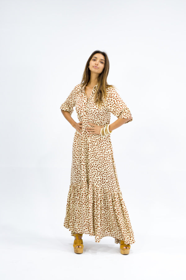 Maxi Dress with Sleeves-Caro-Sky Maxi Snow Leopard