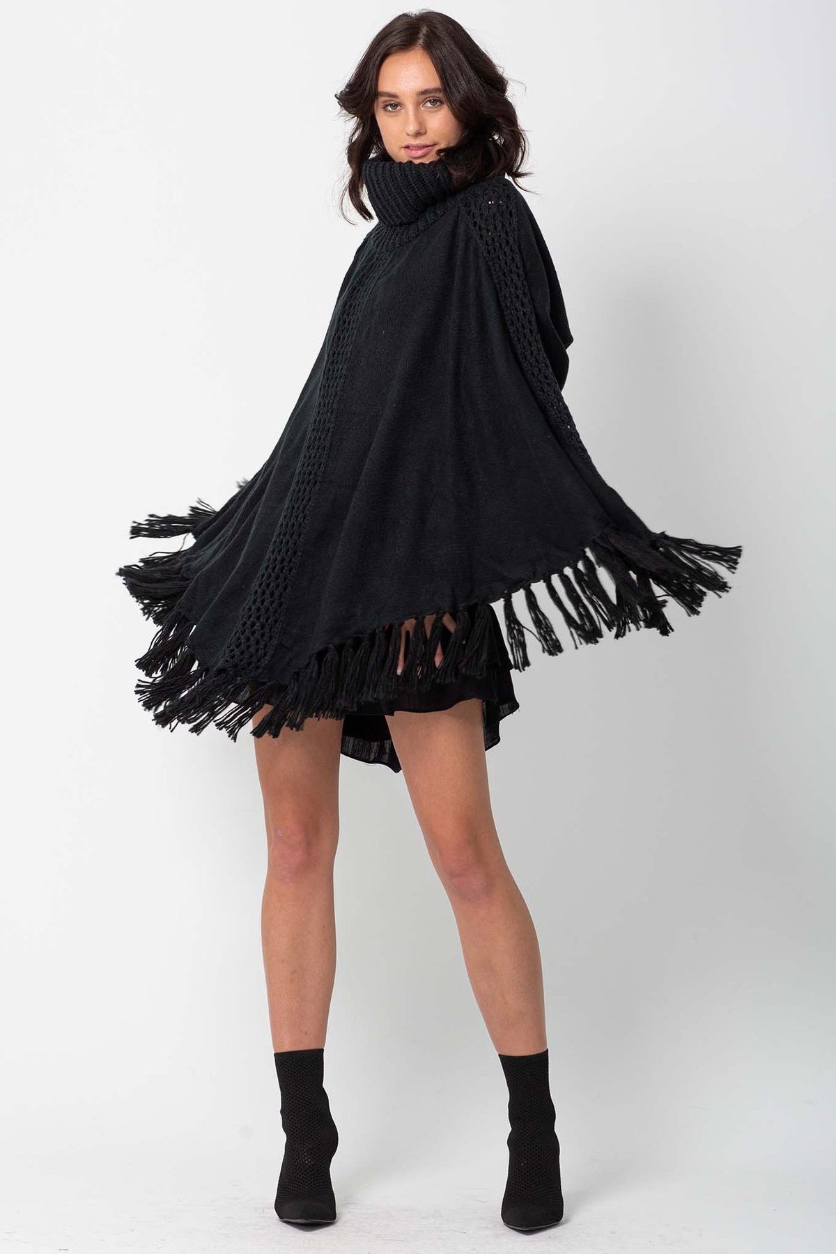 Ladies Black knit poncho-Fireside Poncho-Three of Something
