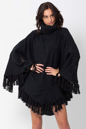 Ladies Black knit poncho-Fireside Poncho-Three of Something