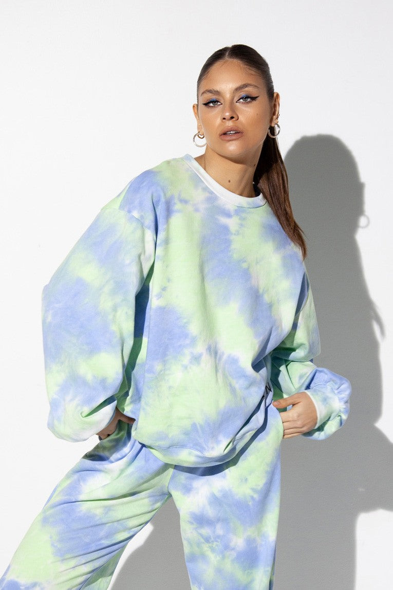 Blue and Green Tie Die-Xander Sweater-By Dyln