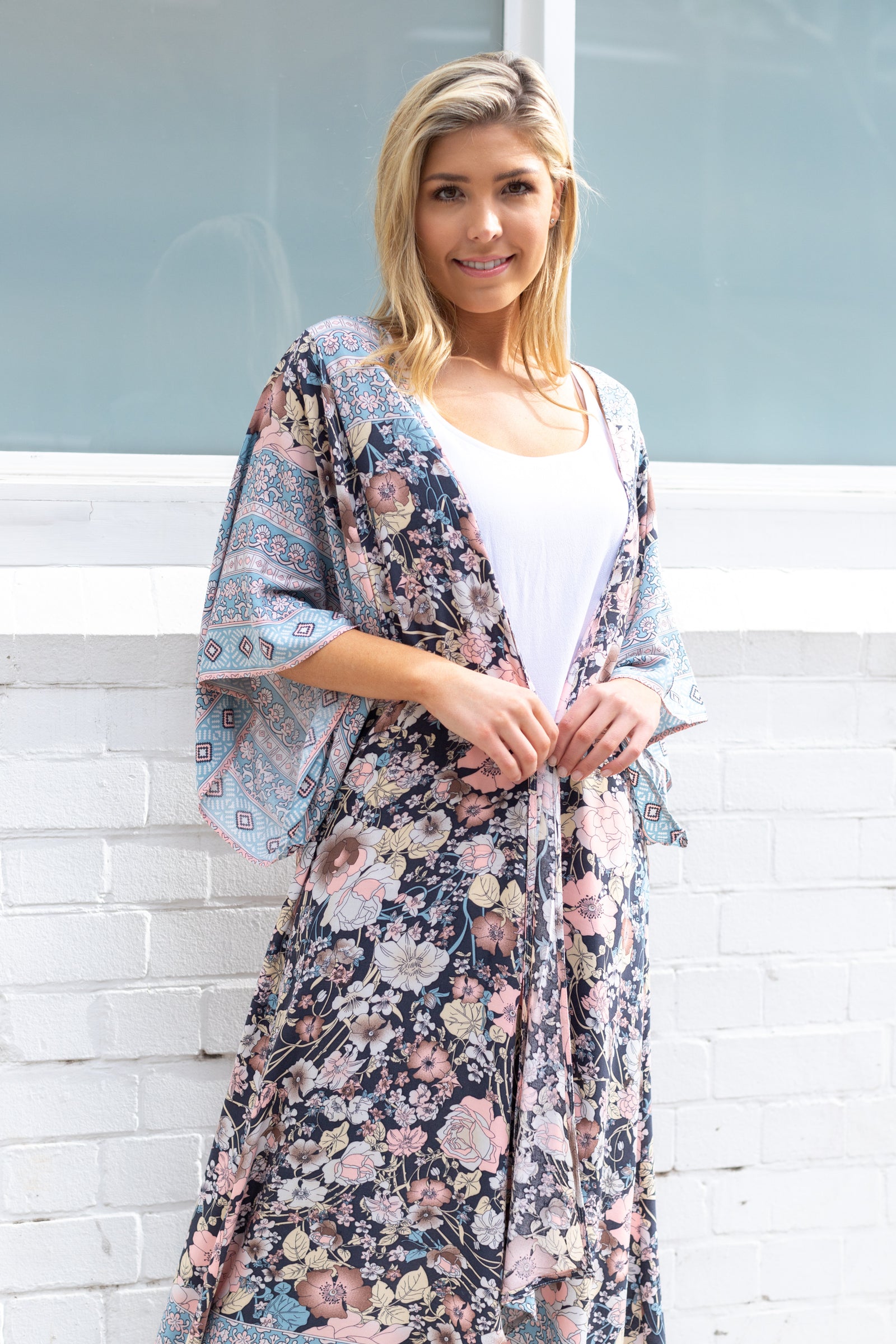 Dark Floral Kimono-Boho-Zara Kimono