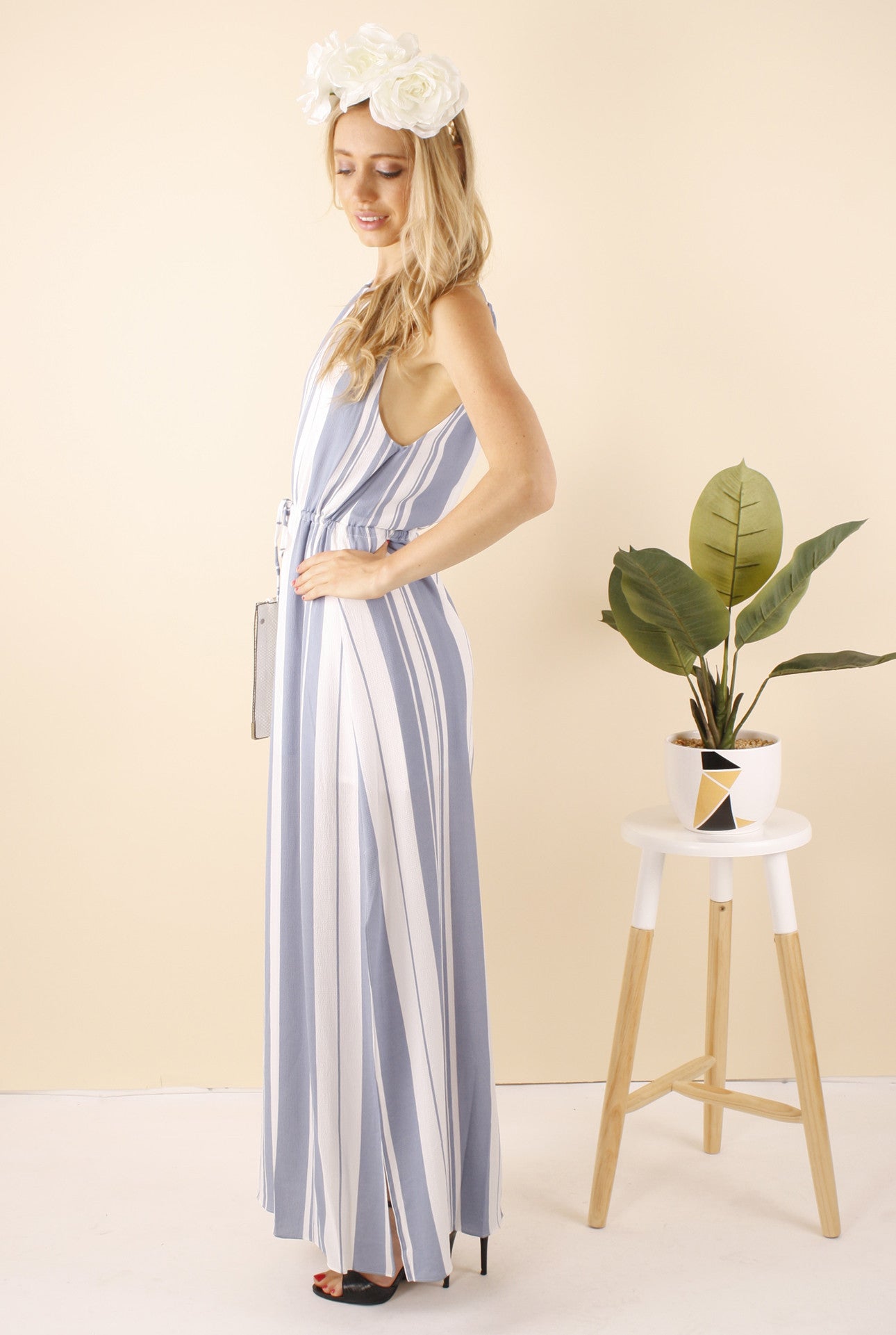 Ajoy Levora Victoria Striped Split Maxi Dress