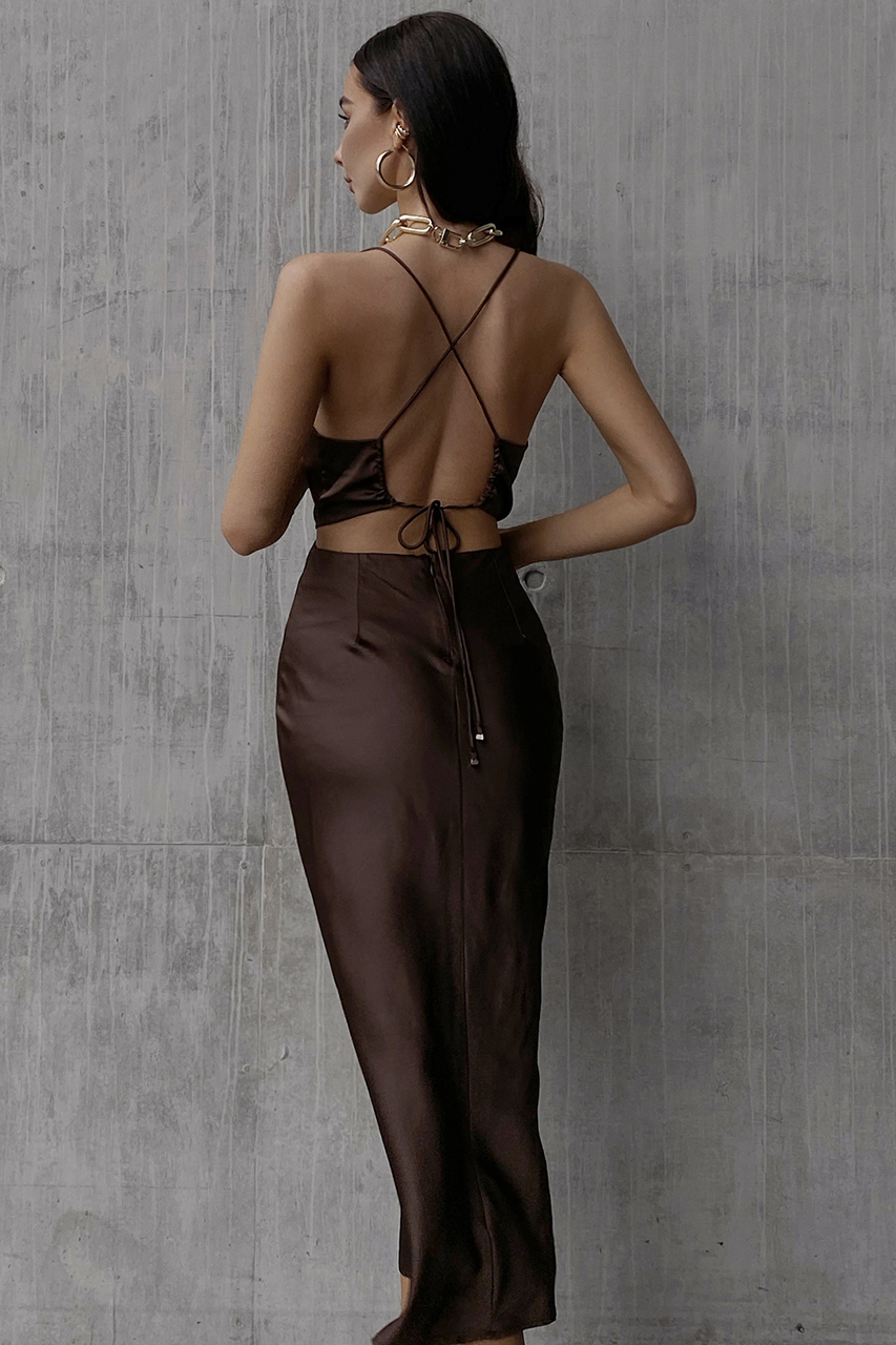Slip Dress-Runaway the Label-Charis Slip Dress-Chocolate