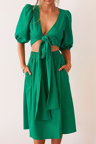 FL Basic - Sundae Green Midi Linen Skirt