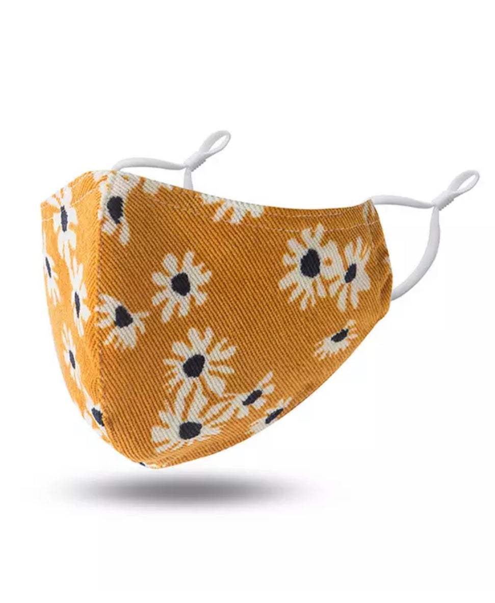 Washable Cotton Face Mask Yellow Daisy