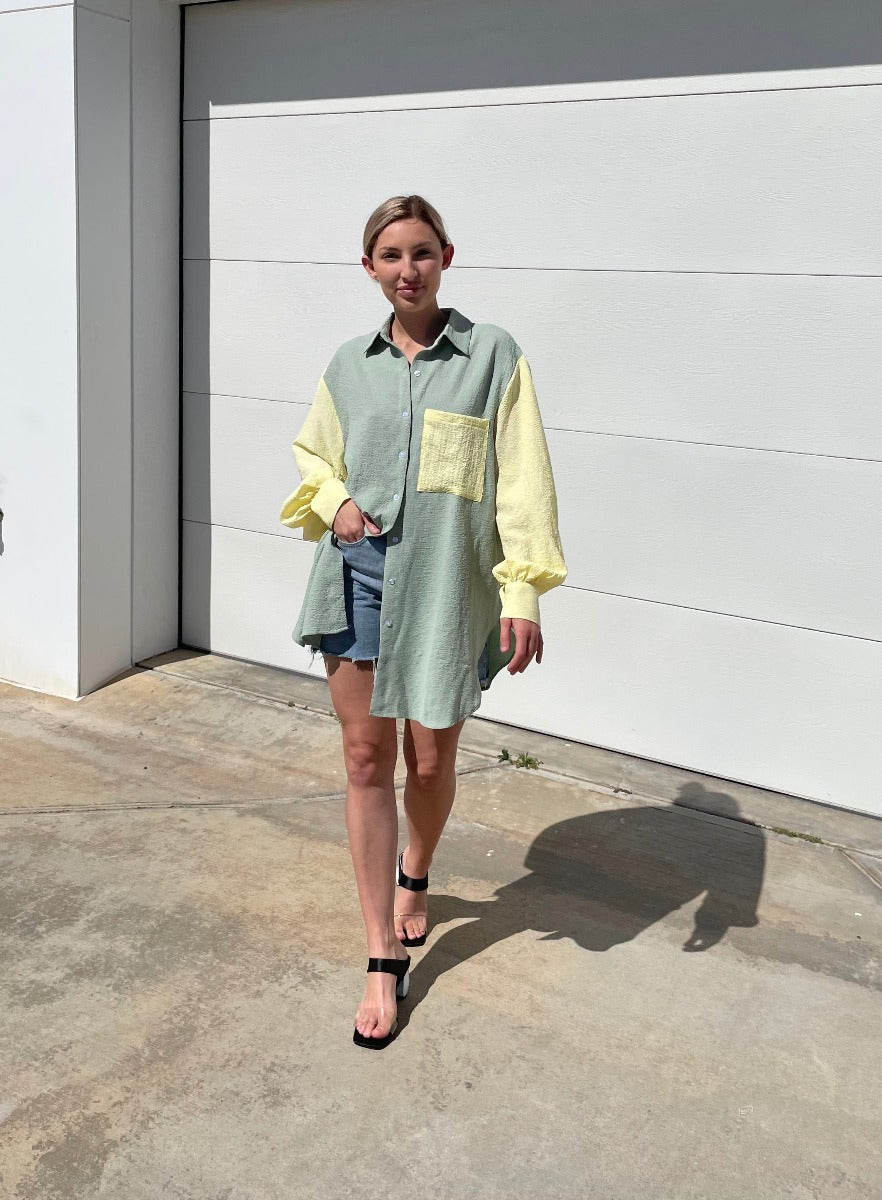 Ladies Oversize Shirt-2 Tone-Lyka Oversized Shirt-Sage
