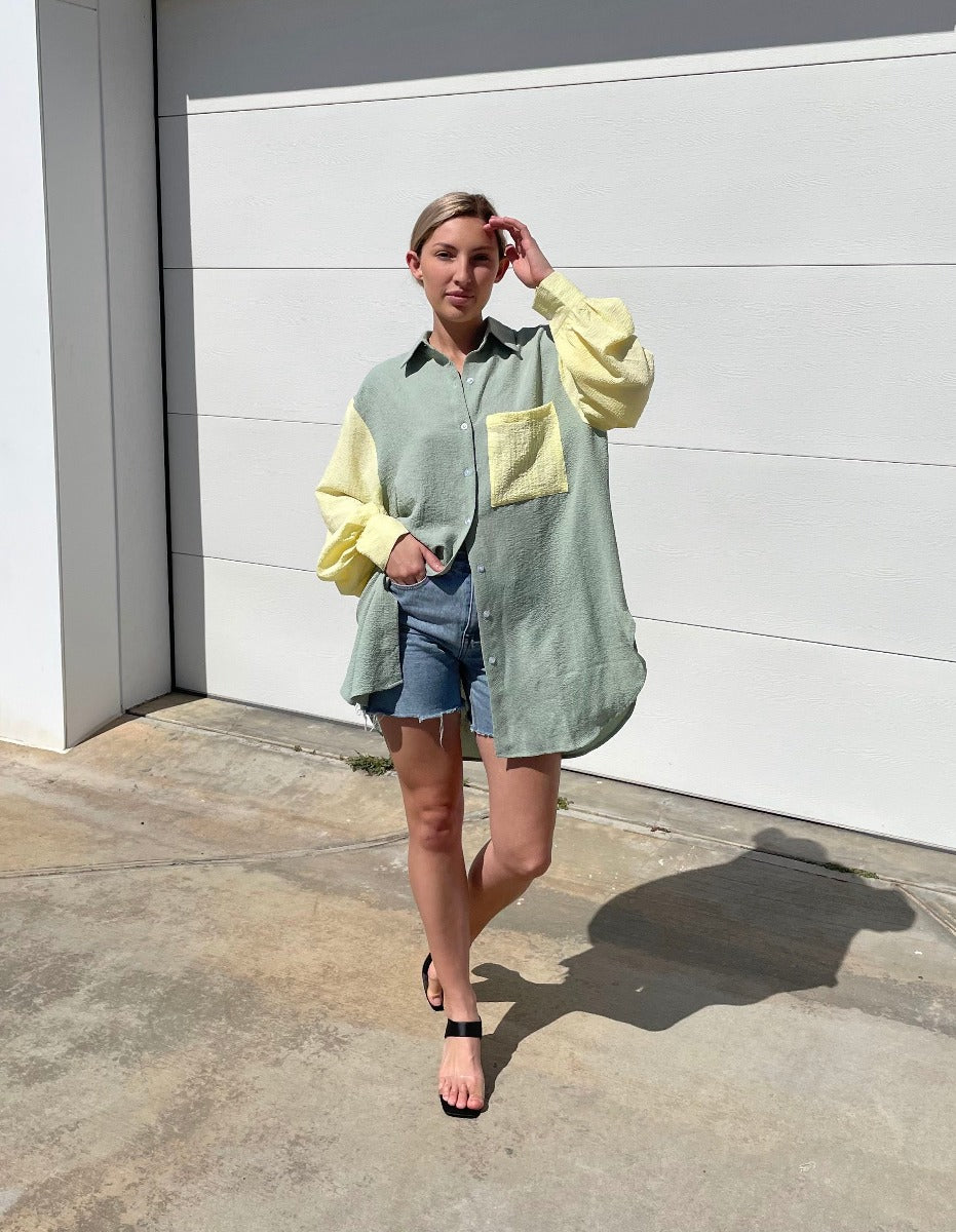 Ladies Oversize Shirt-2 Tone-Lyka Oversized Shirt-Sage