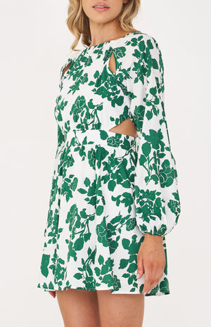 Long sleeve-Green floral-Printed Mini Dress-Style state
