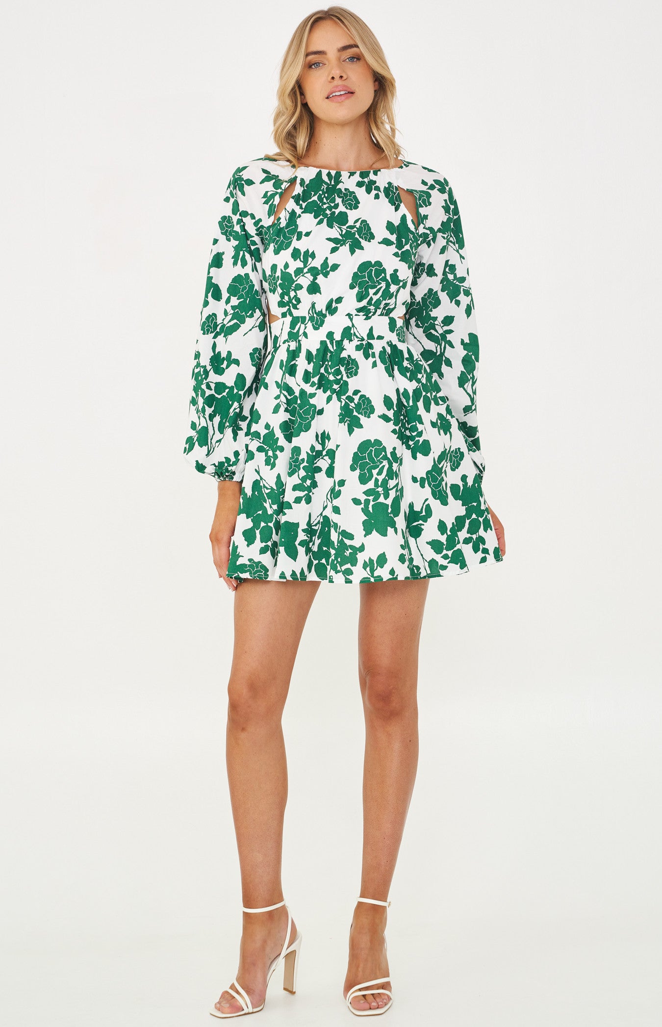 Long sleeve-Green floral-Printed Mini Dress-Style state