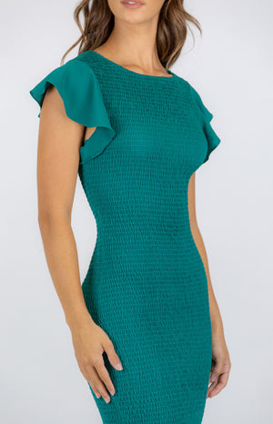 Jade Green-Style State-Butterfly Sleeve Shirred Midi